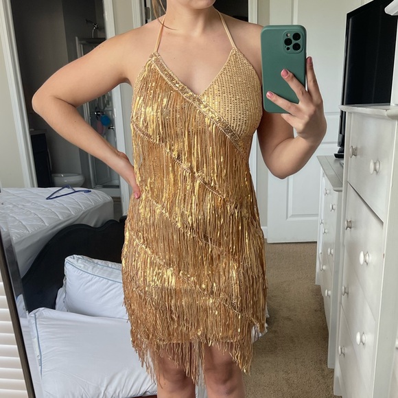 SHEIN Dresses Gold Fringe Dress Poshmark
